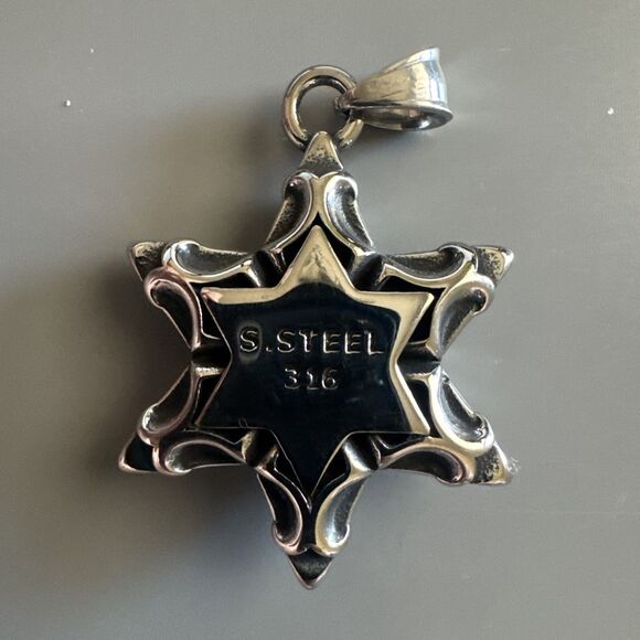 Star Of David Stainless Steel Six Pointed Star Gemstone Pendant Chain Zirconia - Picture 3 of 5
